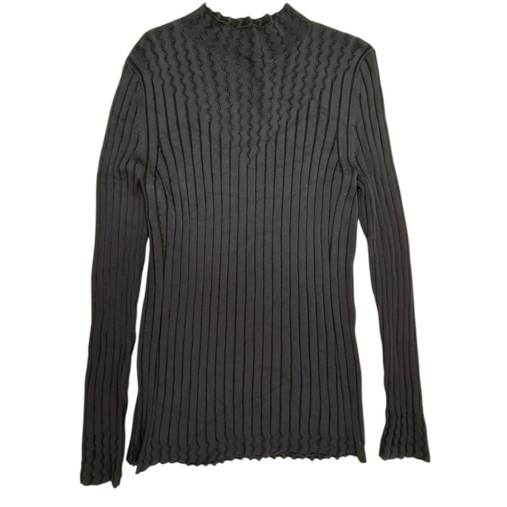 White House Black Market Mock Neck Ribbed Sweater Women XL Navy Blue Fitted